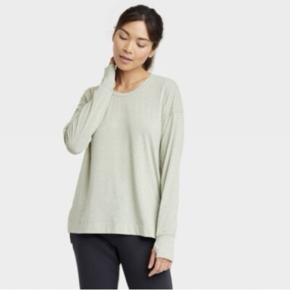 ALL IN MOTION WOMEN'S ACTIVE TOP Long Sleeve Thumb Hole GREEN Shirt L‎